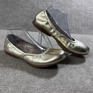ABEO Tilly Gold Leather Ballet Flats Comfort Slip‎ On Shoes